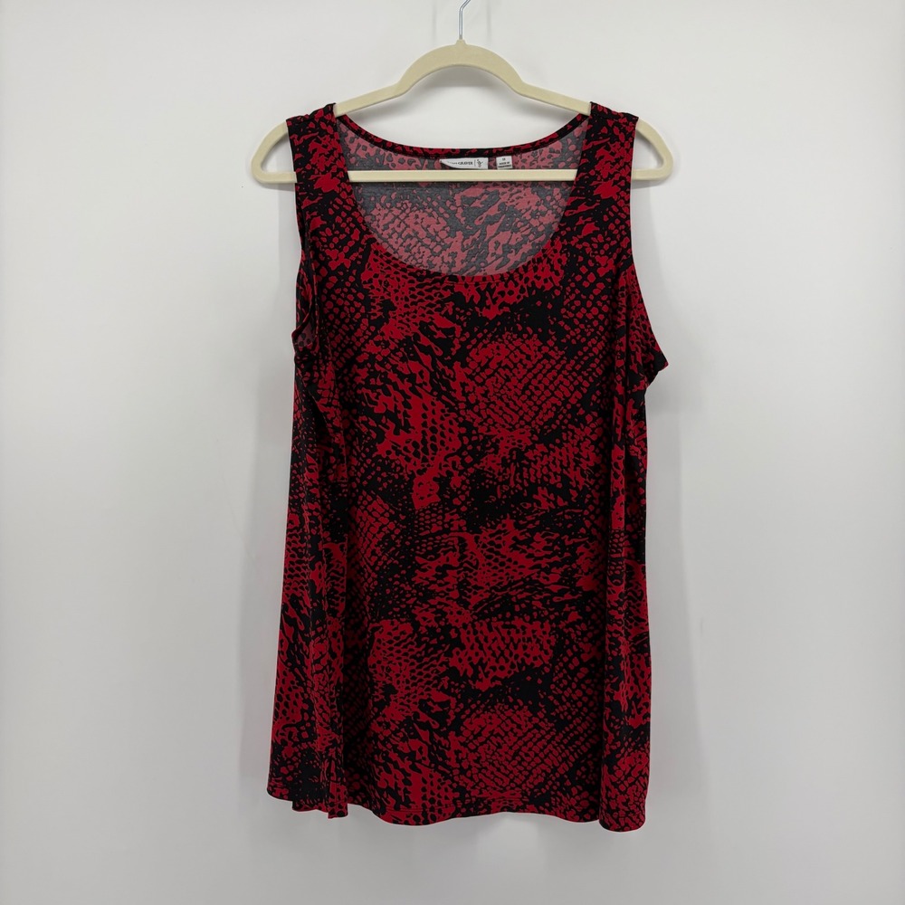 Susan Graver Womens 1X Red Snakeskin Tank Top Sleeveless Scoop Neck Animal Print